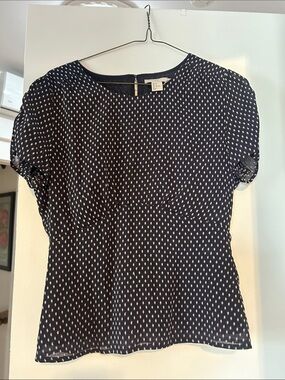 H&M Navy and White Polka Dot Short Sleeve Blouse